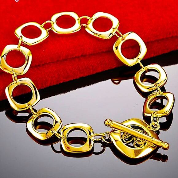 Stampd Jewelry - Gold 24K O Link Chain Link Bracelet, Boho, Bohemian, Trendy Handmade